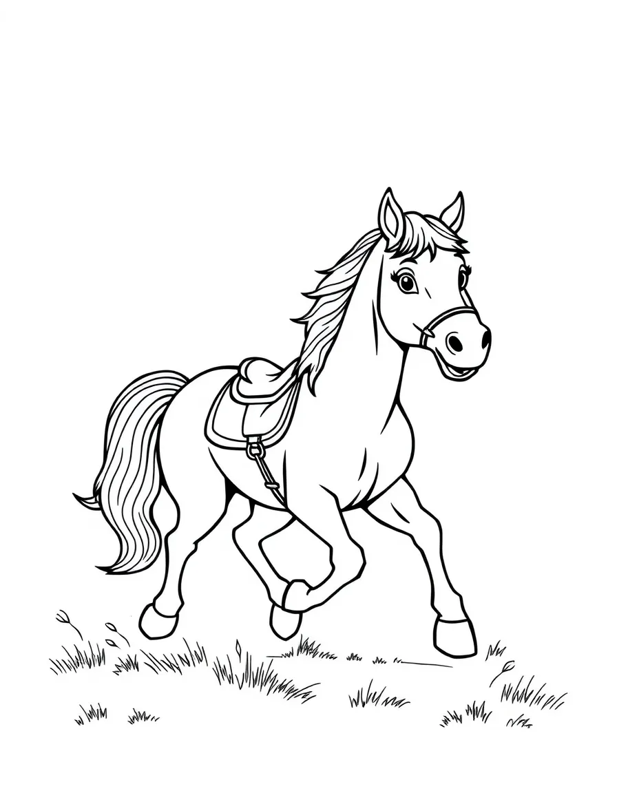 a friendly horse trotting coloring page