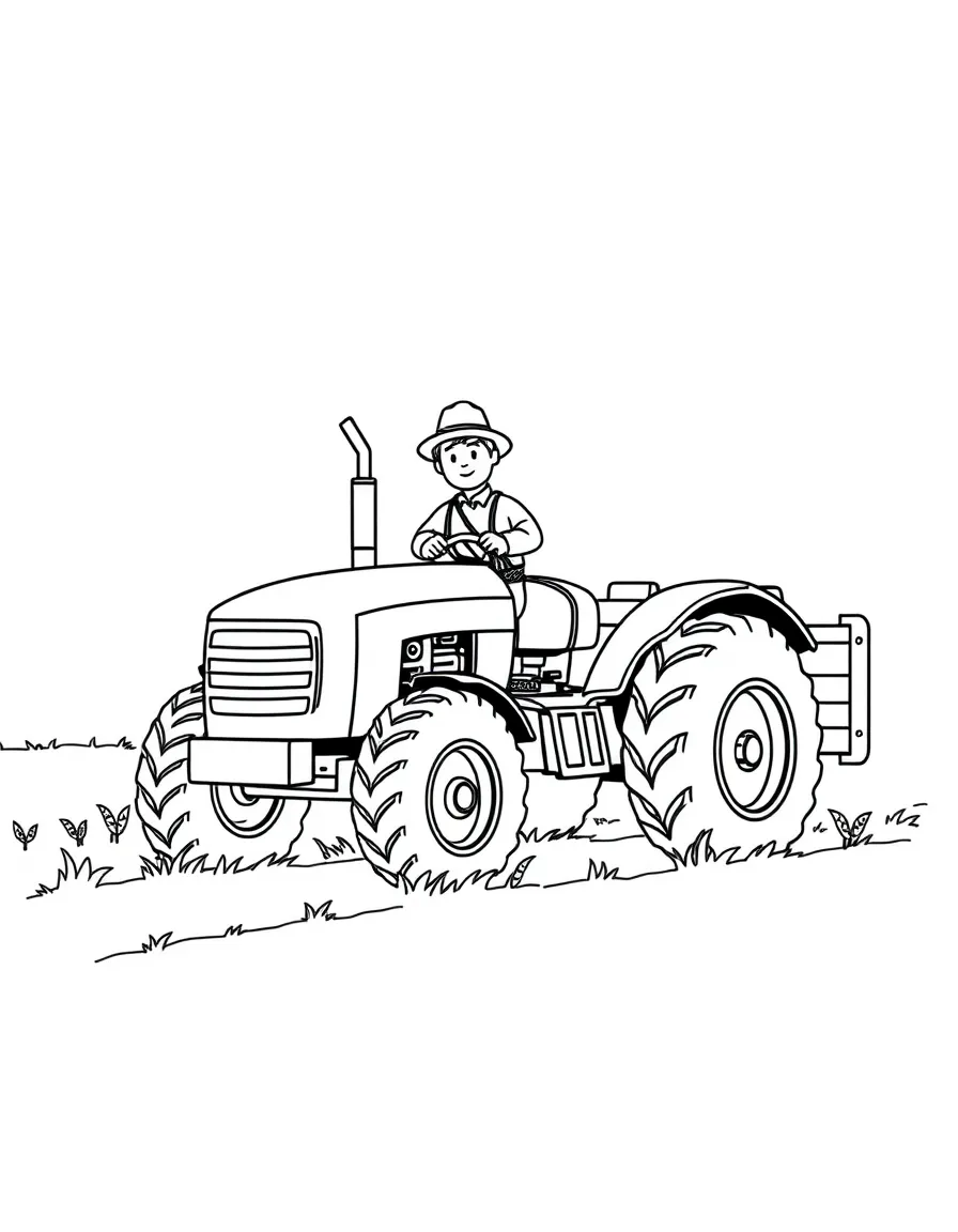 a busy farmer on a tractor coloring page