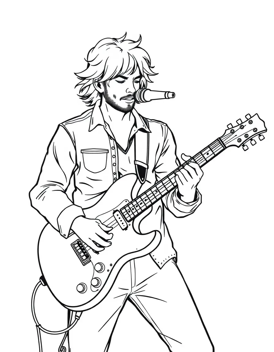 a talented musician playing a guitar coloring page