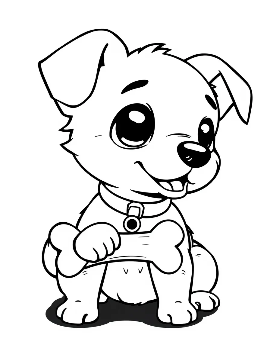 cute anime dog with a bone coloring page