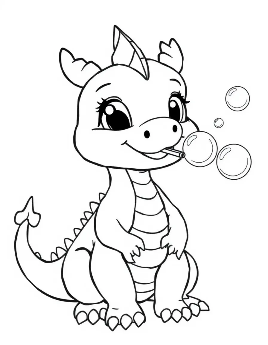 sweet little dragon blowing bubbles coloring page