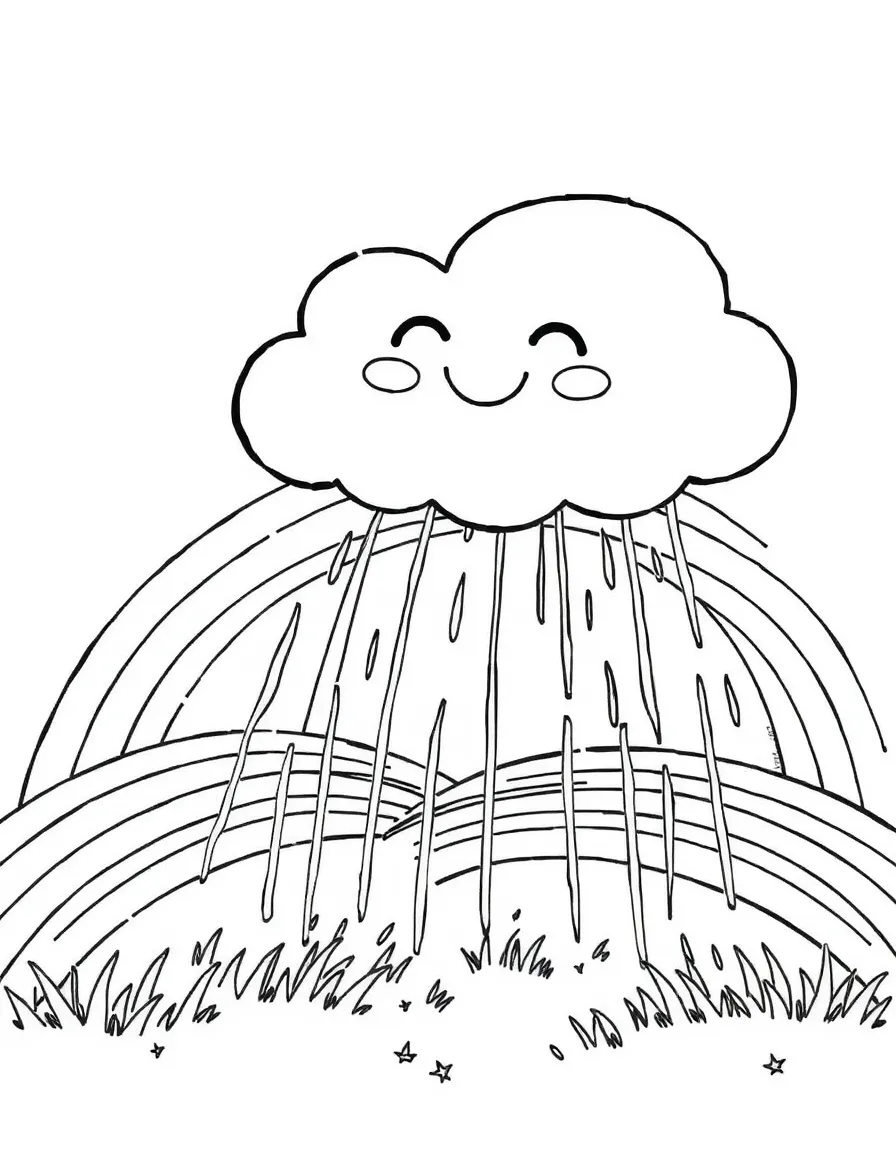 happy cloud raining rainbows coloring page