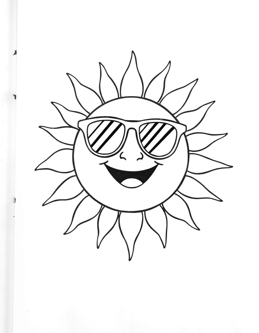 smiling sun with sunglasses coloring page