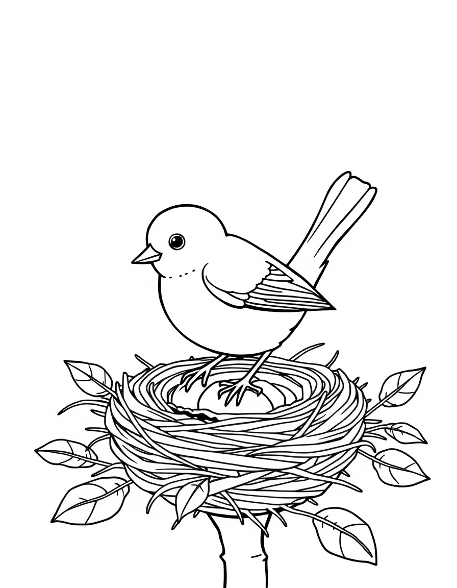 tiny bird building a nest coloring page