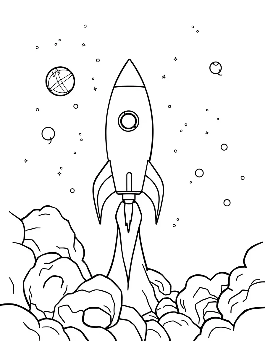 cool rocket launching into space coloring page