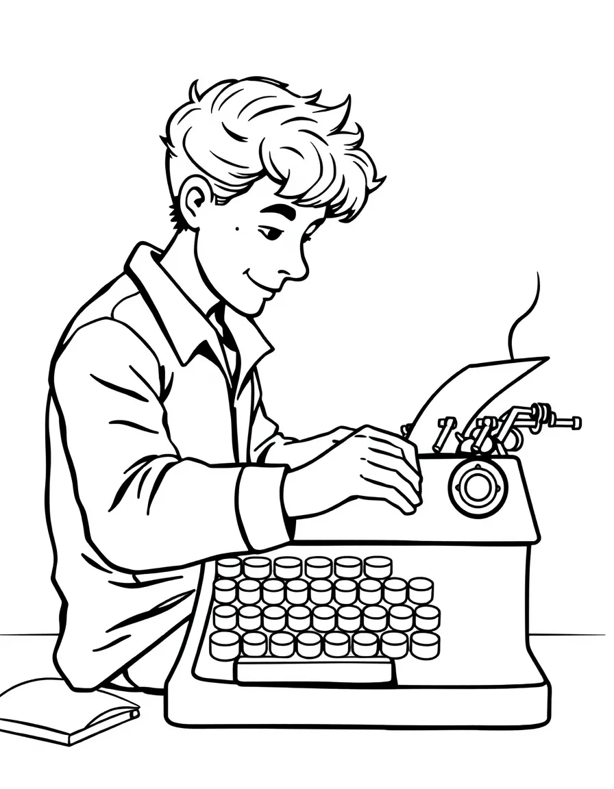 talented writer typing on a typewriter coloring page