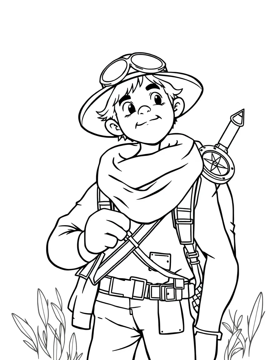 adventurous explorer with a compass coloring page