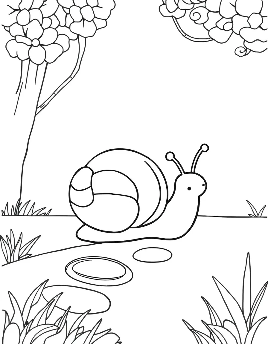 cute snail leaving a trail coloring page