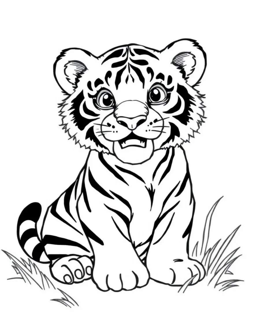 a proud tiger cub playing coloring page