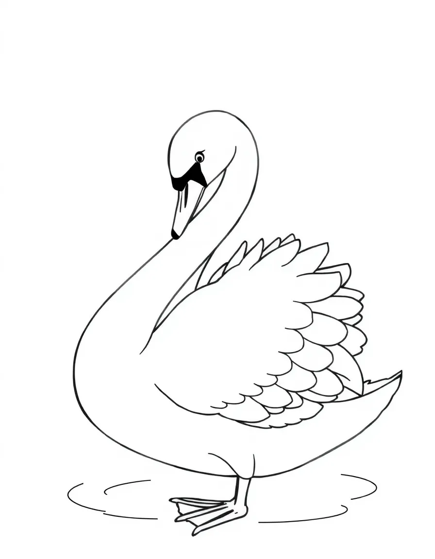 a graceful swan preening its feathers coloring page
