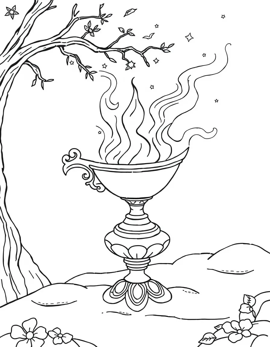 a magical lamp granting wishes coloring page