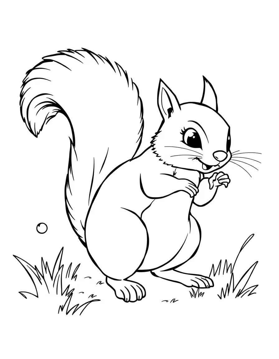 a playful squirrel chasing its tail coloring page