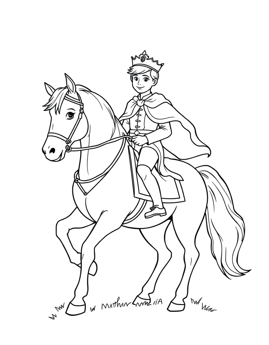 a charming prince on a white horse coloring page