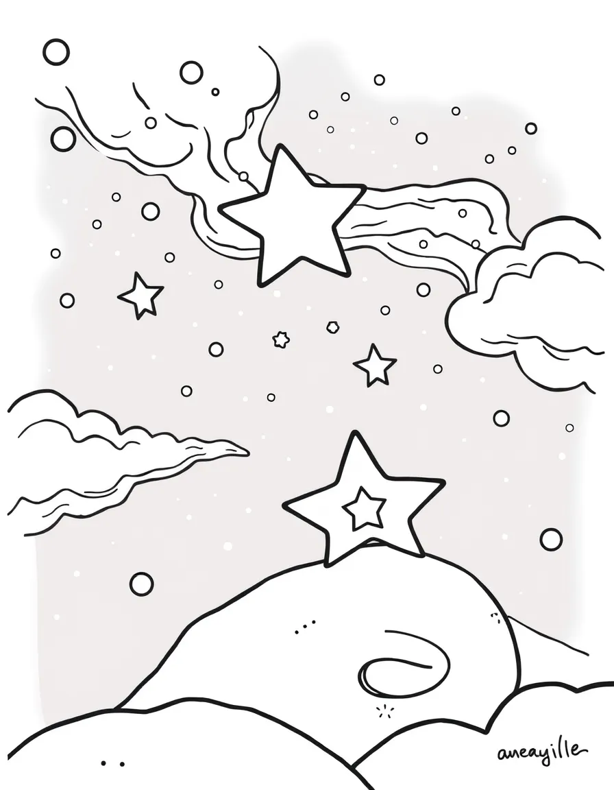 a sleepy star twinkling in the night coloring page