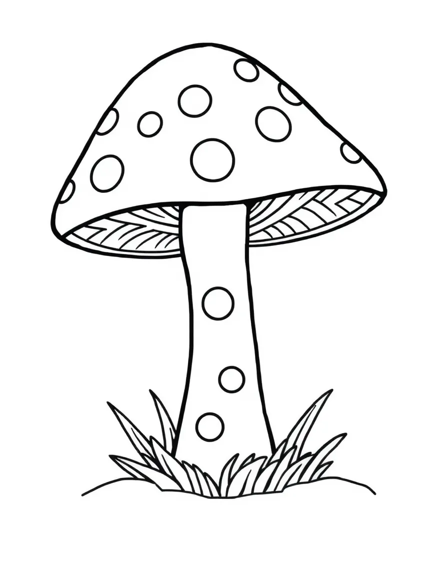 a cheerful toadstool with polka dots coloring page