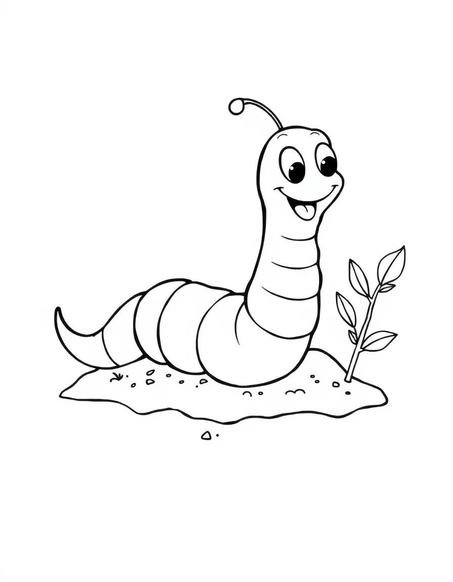 a friendly earthworm in the soil coloring page