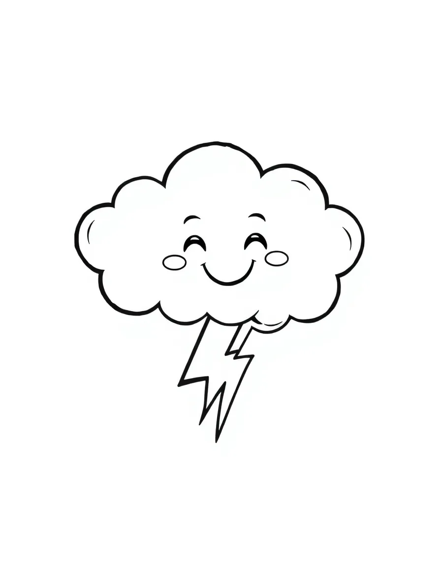 a smiling cloud with a lightning bolt coloring page
