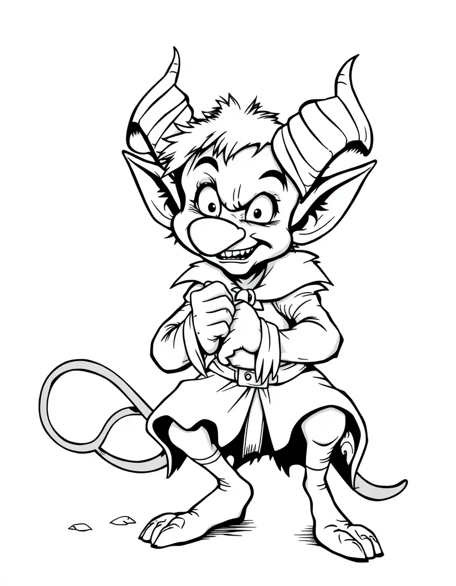 a mischievous imp playing a trick coloring page