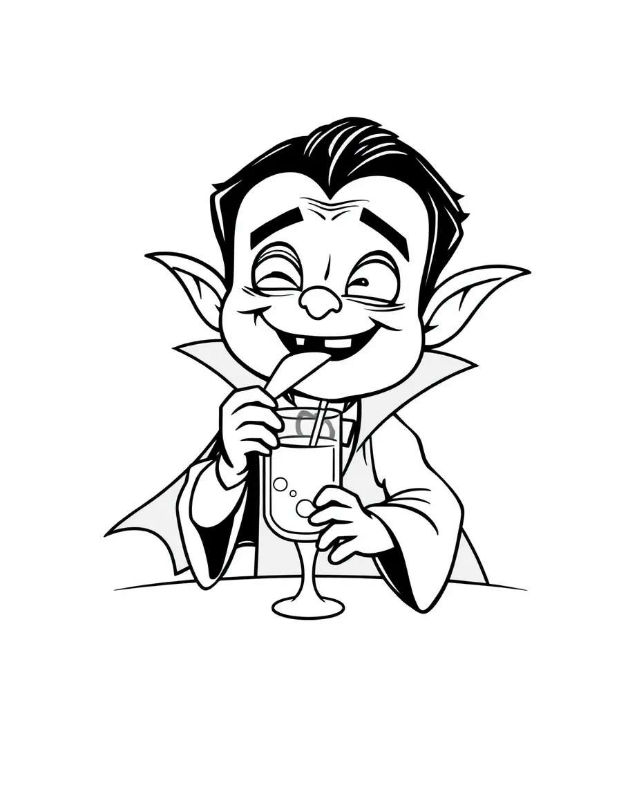 a friendly vampire drinking juice coloring page