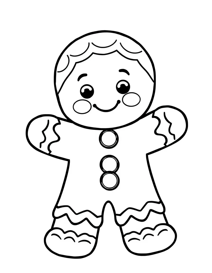 a cheerful gingerbread man with buttons coloring page