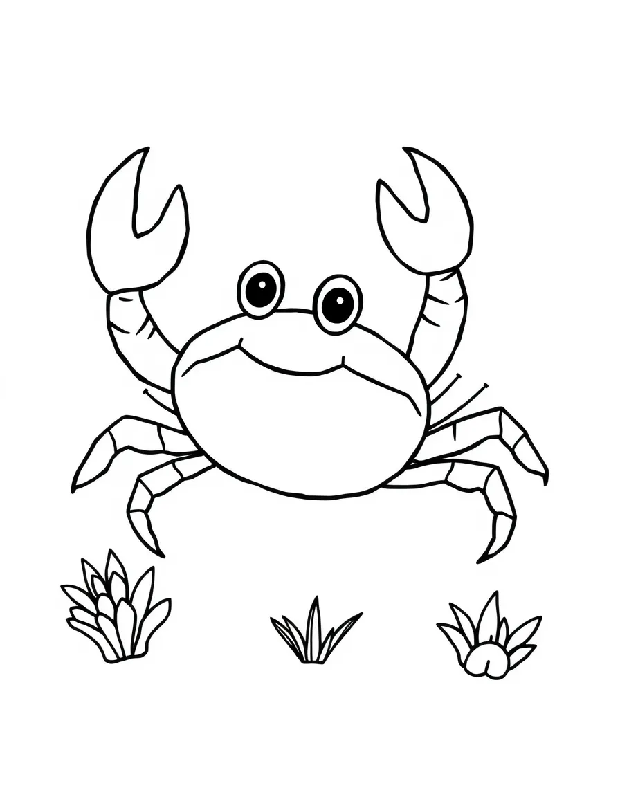 a cute crab scuttling sideways coloring page