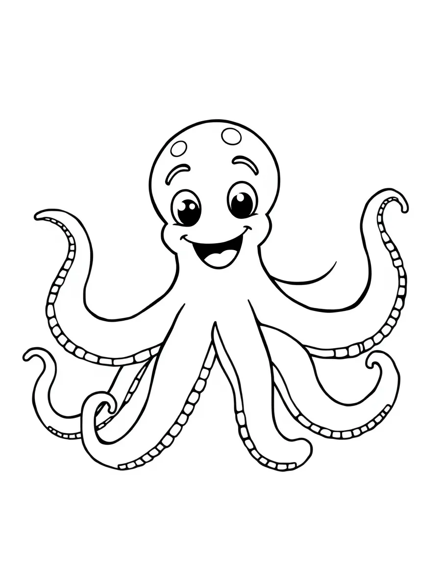 a happy octopus waving its tentacles coloring page