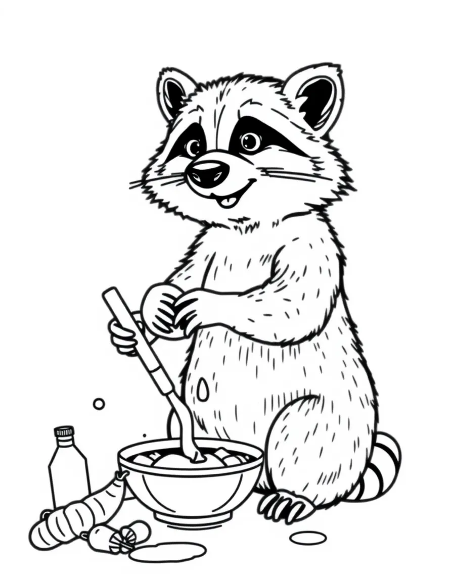 a clever raccoon washing food coloring page