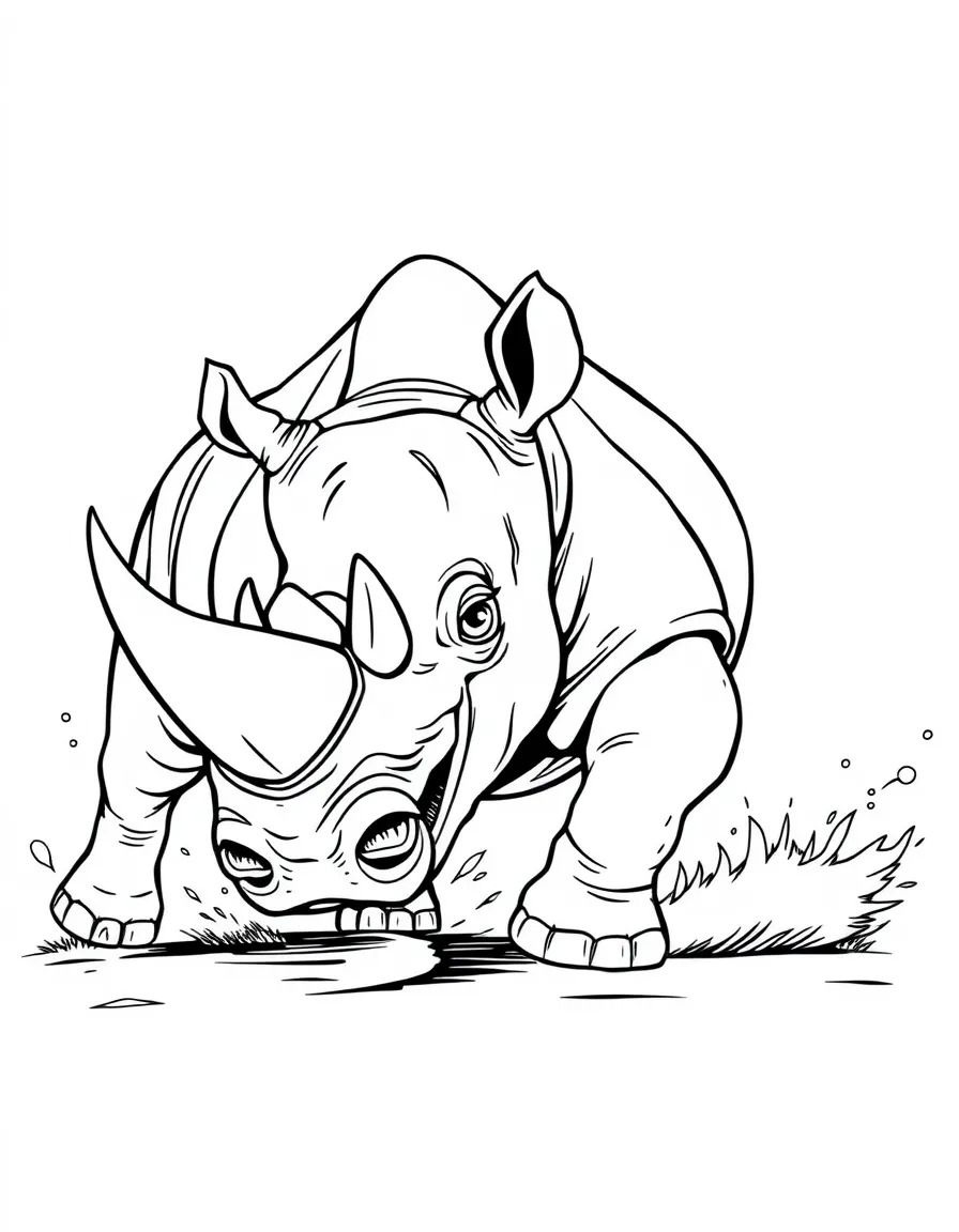 a strong rhinoceros charging coloring page