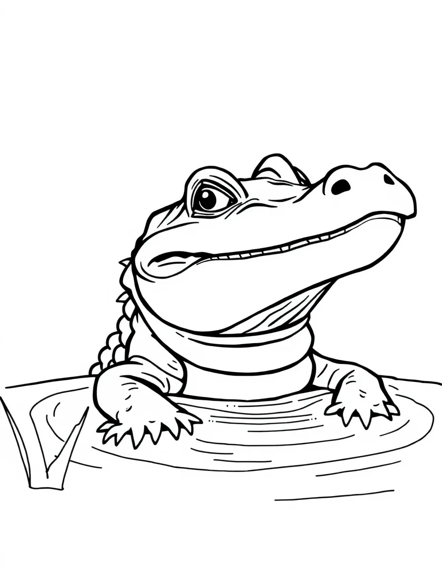 a sly alligator peeking out of water coloring page