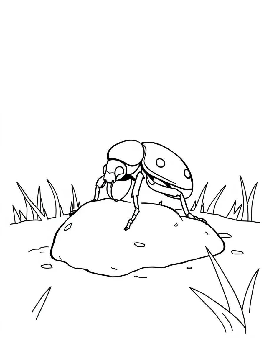 a busy beetle rolling a ball of dung coloring page