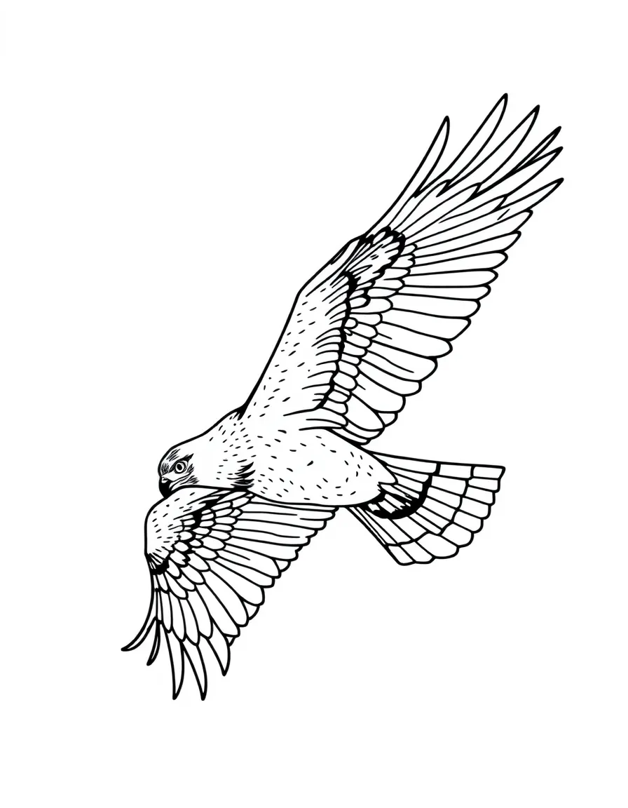a majestic hawk circling the sky coloring page