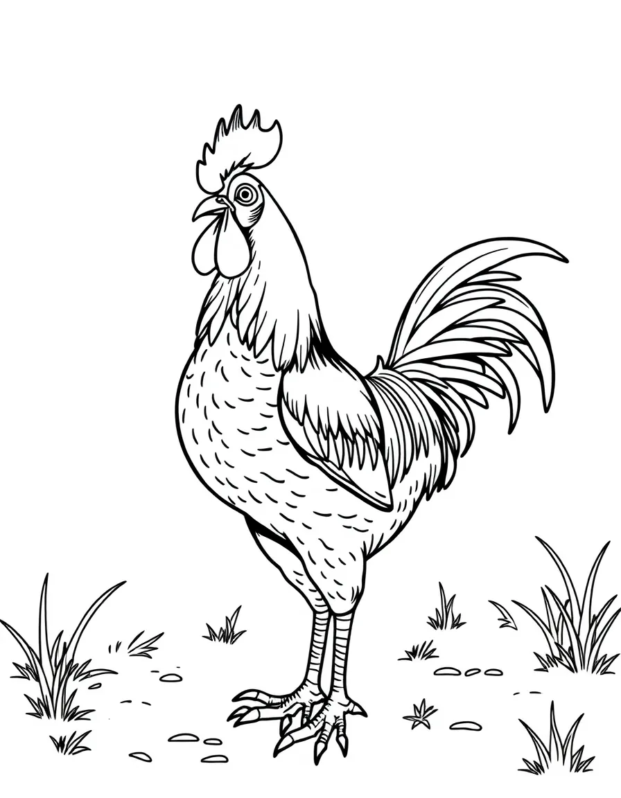 a proud rooster strutting around coloring page