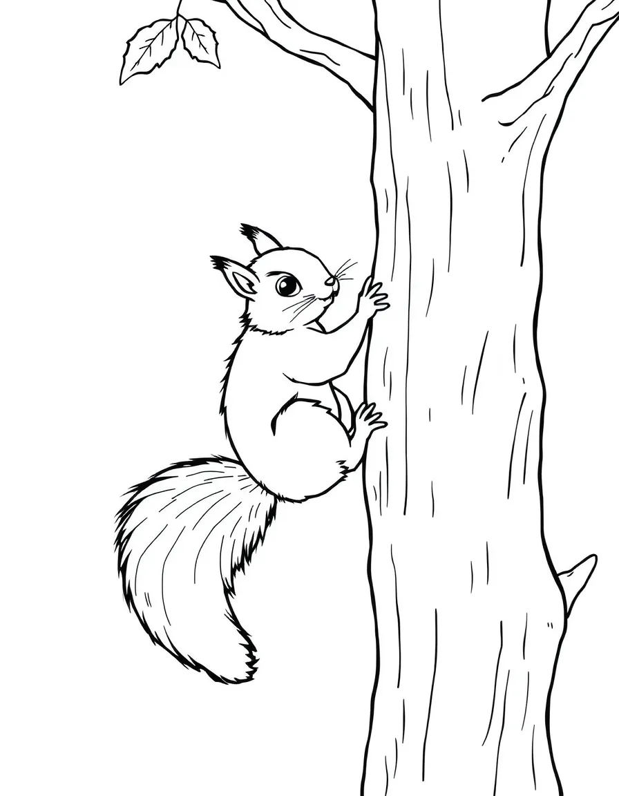a swift squirrel climbing a tree coloring page