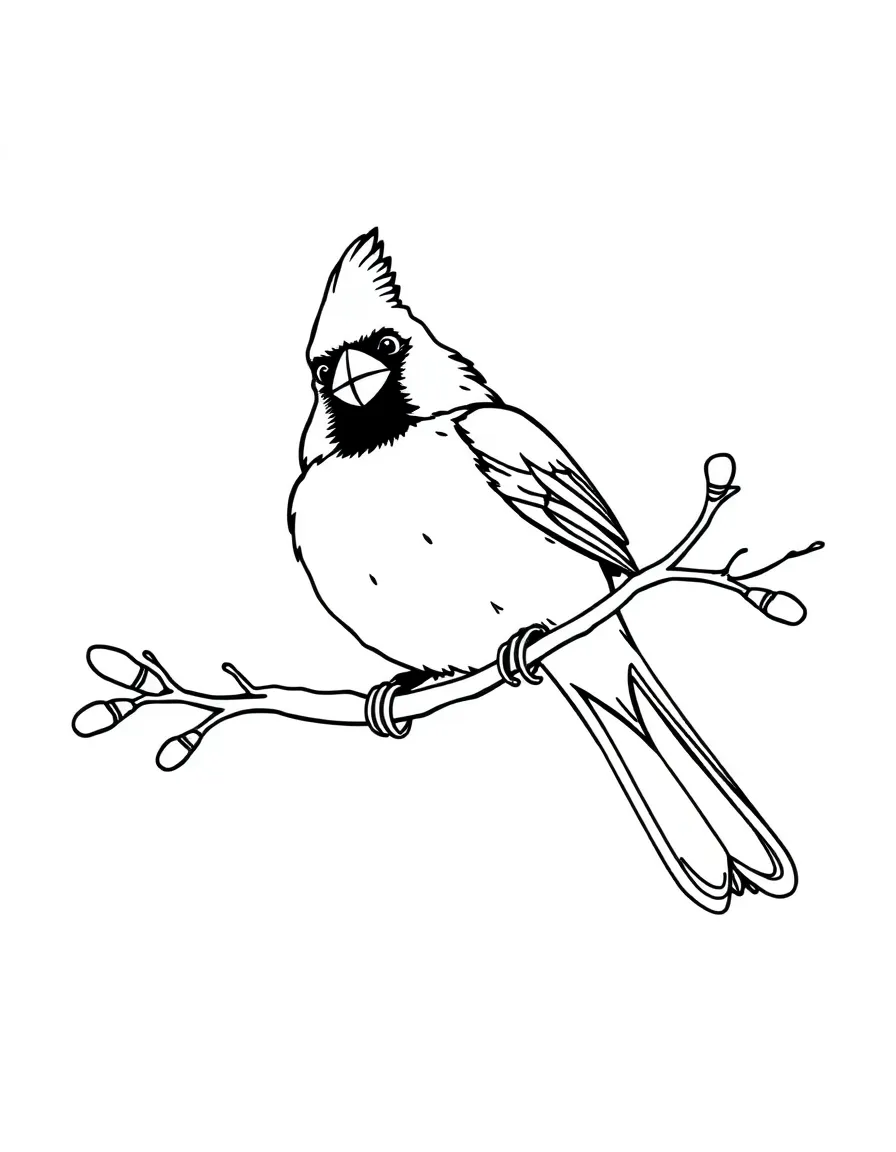 a cheerful cardinal on a snowy branch coloring page