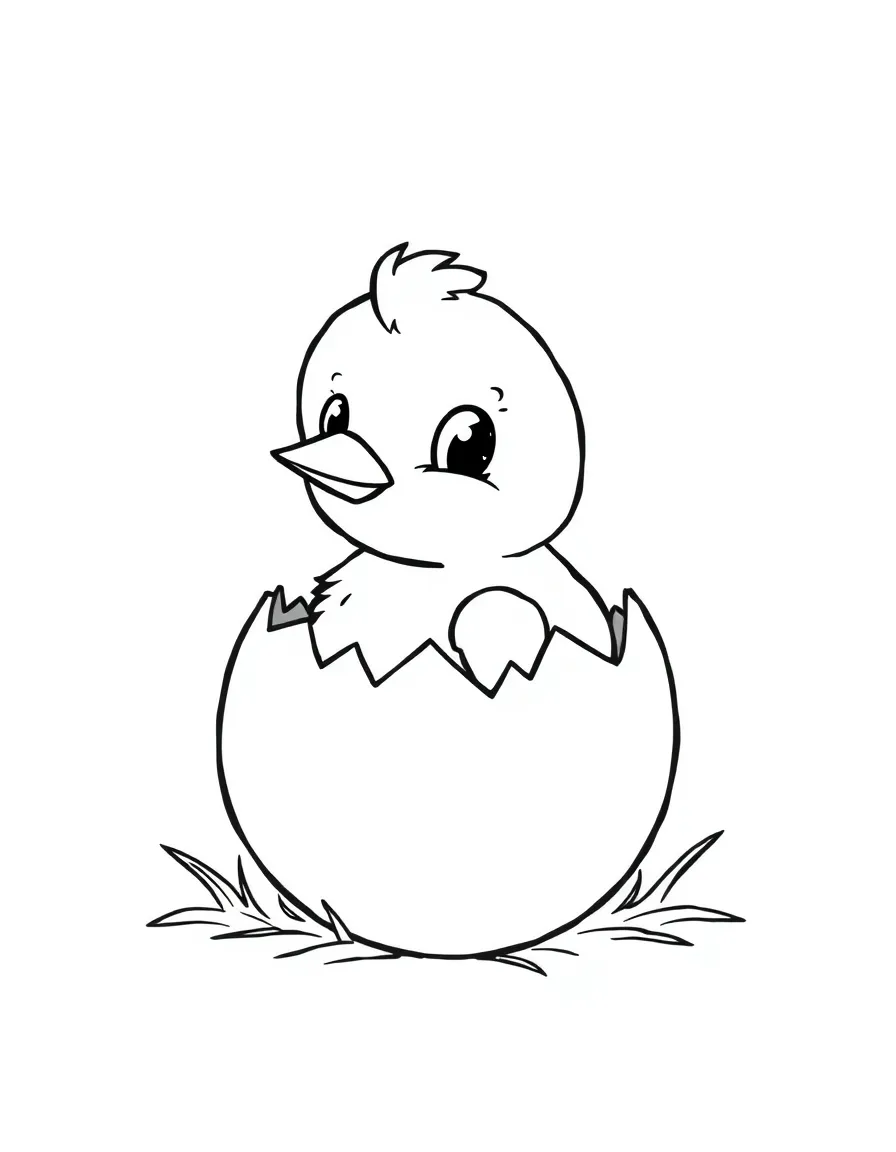 a cute little chick hatching from an egg coloring page