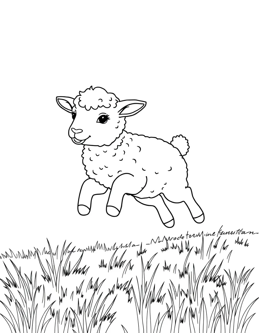 a fluffy lamb jumping in a field coloring page