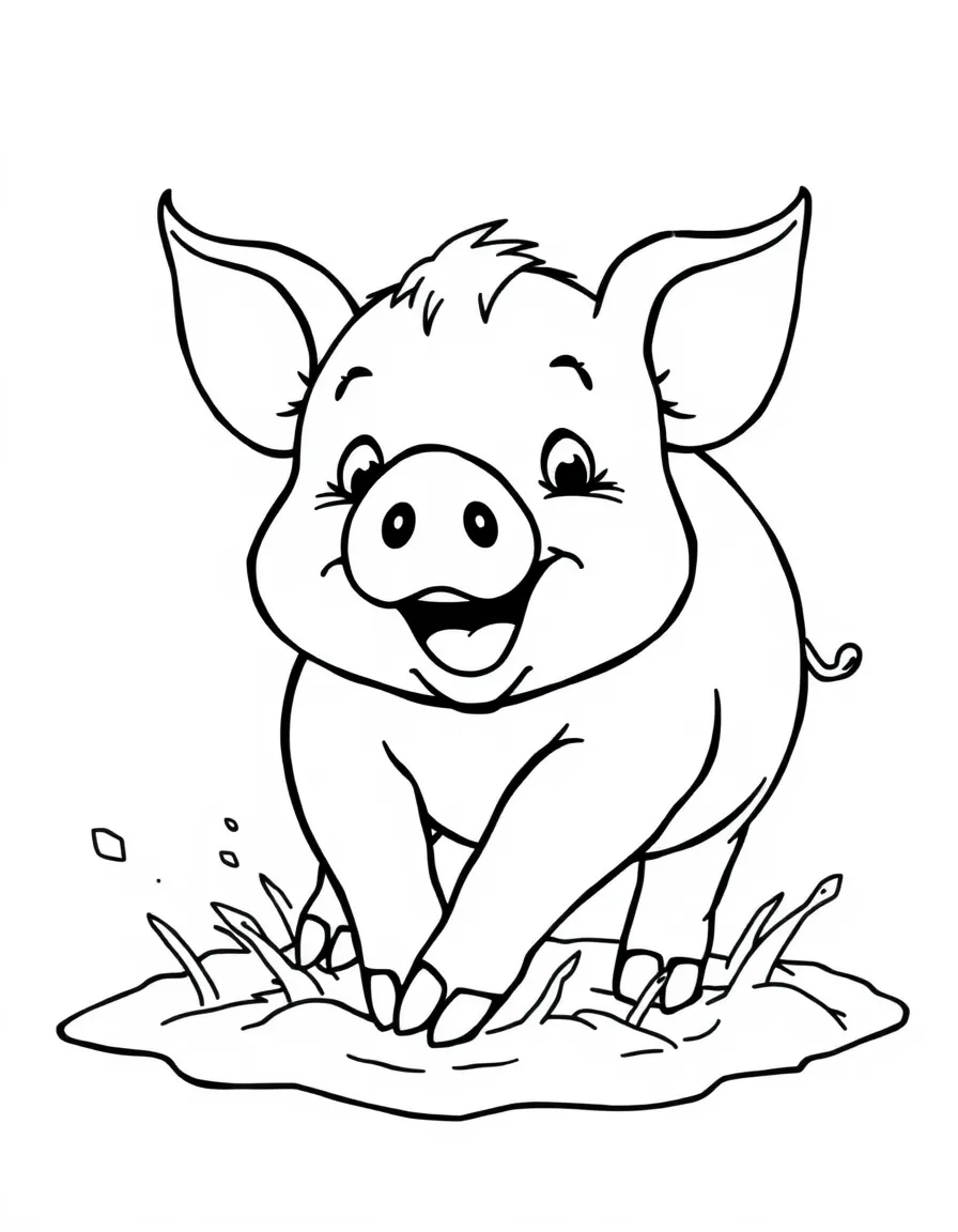 a playful pig rolling in mud coloring page