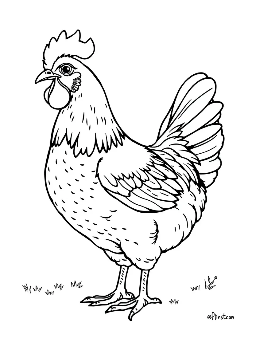 a proud hen clucking coloring page