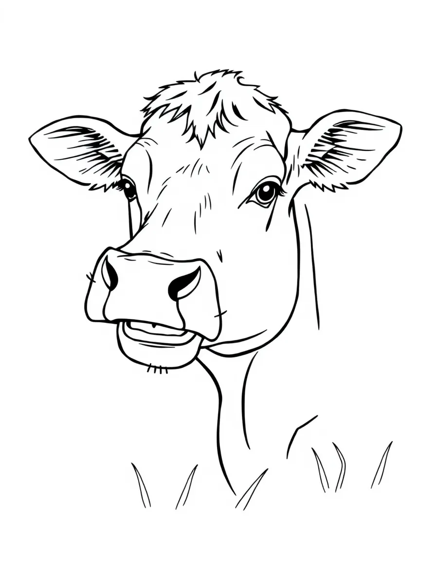 a graceful cow chewing cud coloring page