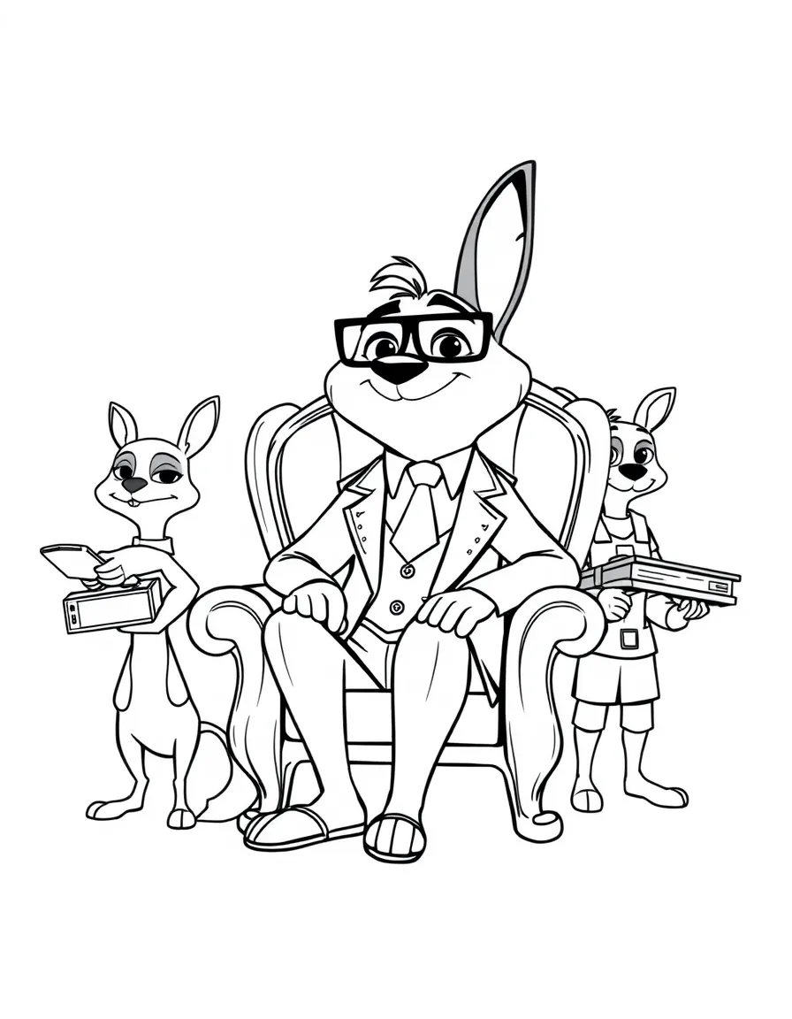 (Zootopia) Mr. (Zootopia) Big sitting on his tiny chair with his bodyguards nearby  