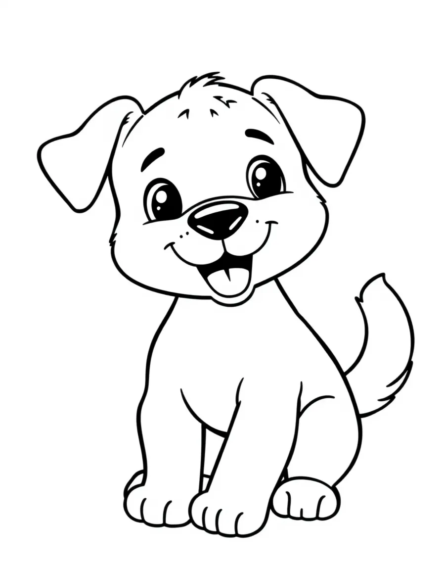 Cute cartoon dog wagging its tail coloring book page