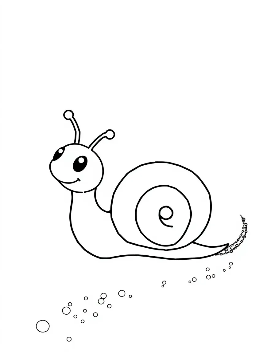 Cute cartoon snail leaving a glitter trail coloring book page