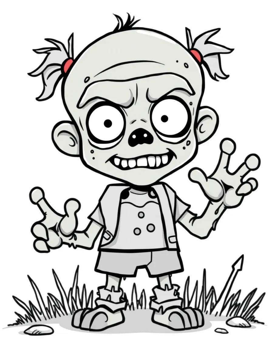 Cute cartoon zombie friendly waving coloring book page