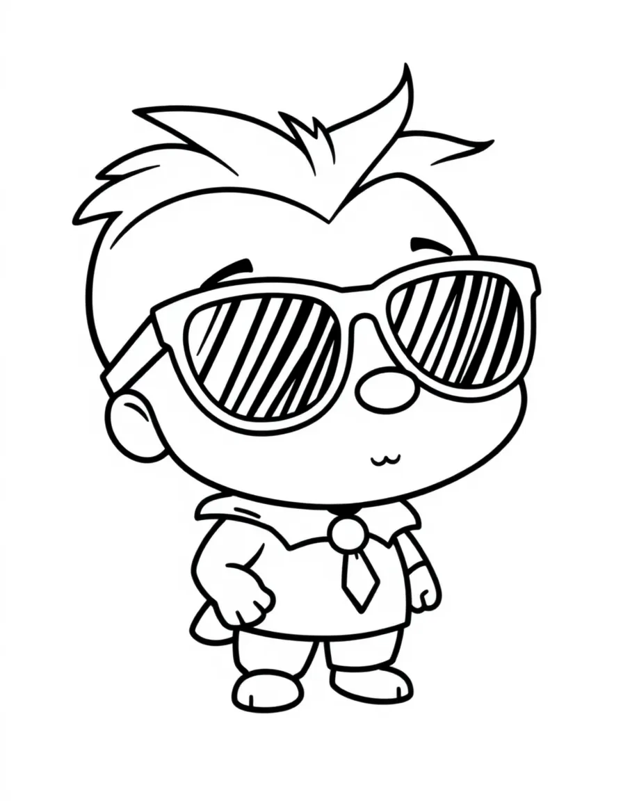 Cute cartoon secret agent wearing sunglasses coloring book page