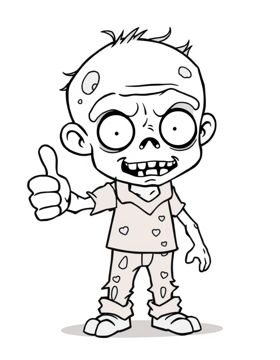 Cute cartoon zombie with a thumbs up coloring book page