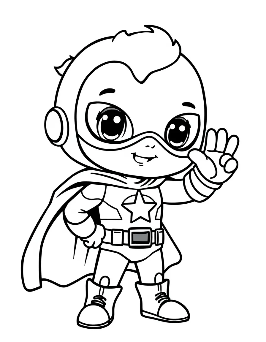 Cute cartoon superhero giving a high-five coloring book page