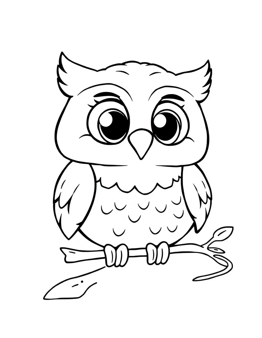 Cute cartoon owl hooting happily coloring book page