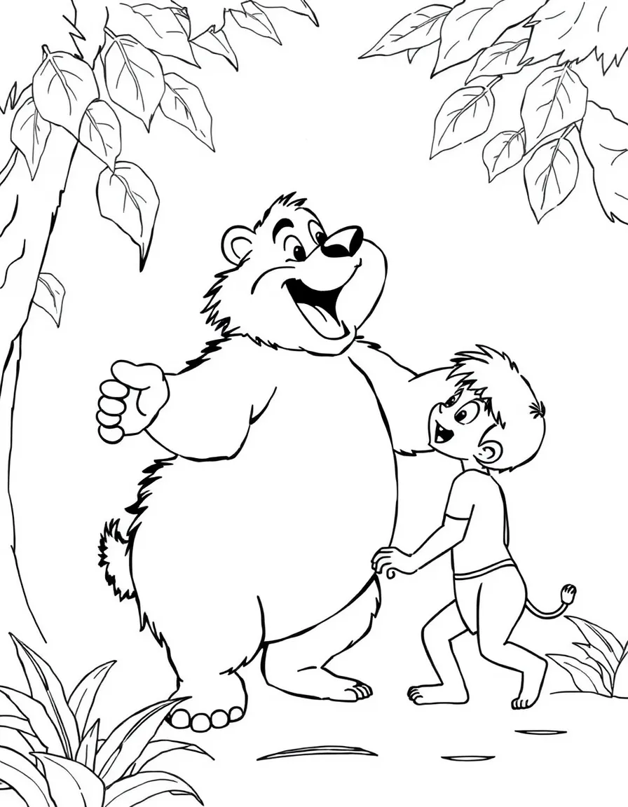 (The Jungle Book) Baloo the bear dancing and singing with Mowgli