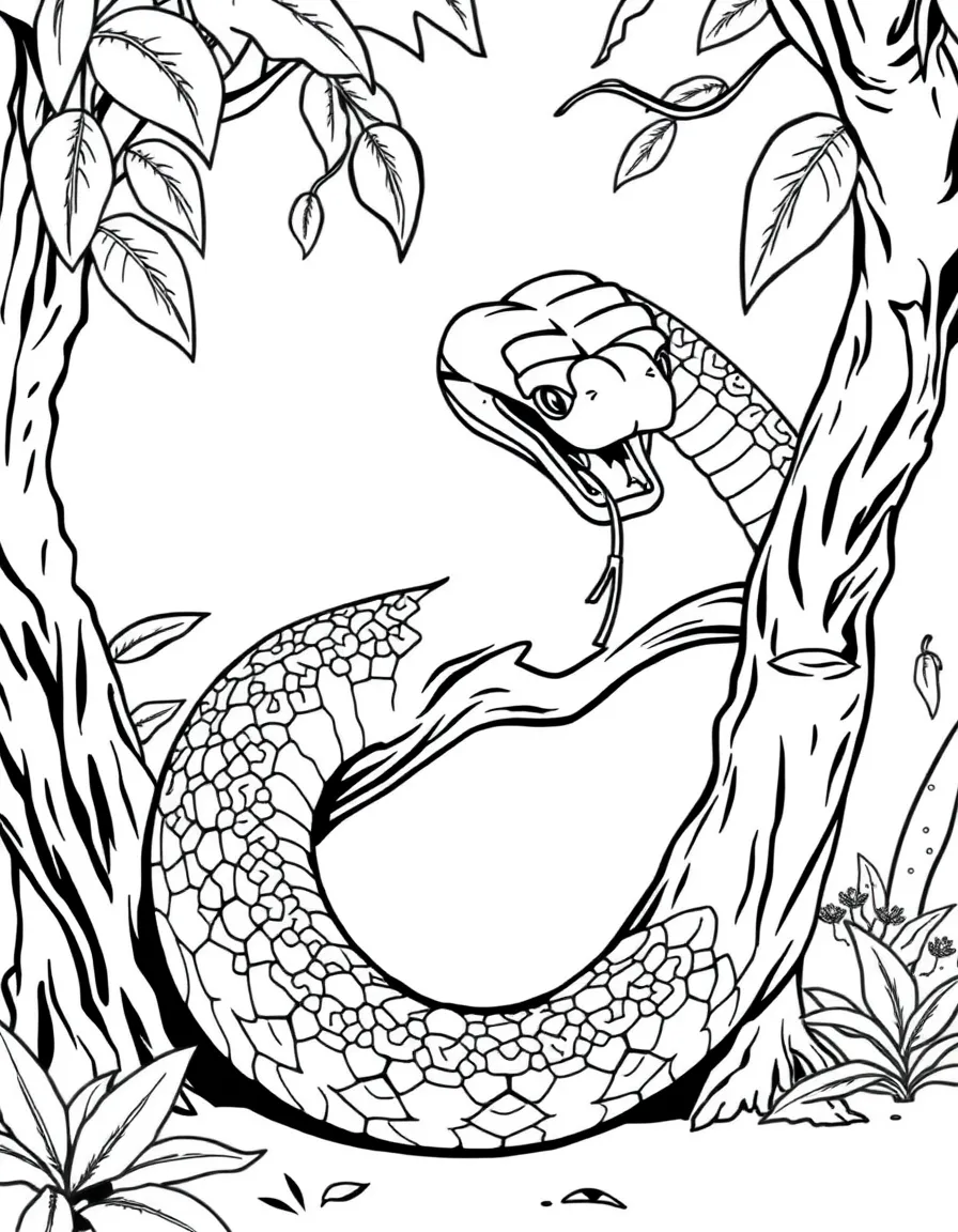 (The Jungle Book) Kaa the python coiled around a tree, looking down