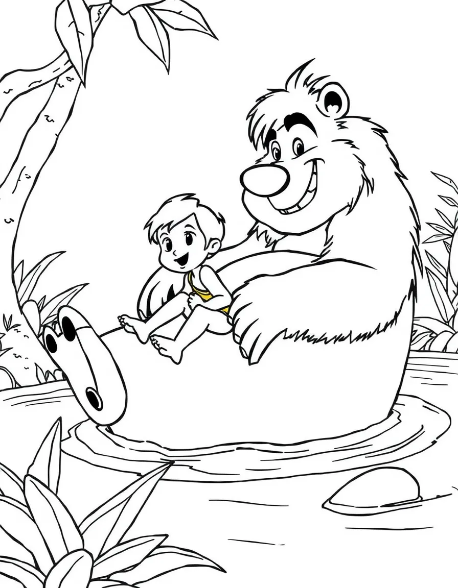(The Jungle Book) Mowgli floating on Baloo’s belly in the river